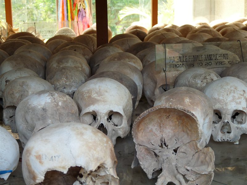 Skulls in the Memorial Stupa at the Killing Fields of Choeung Ek