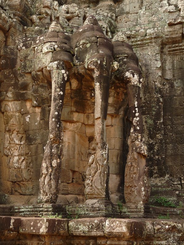 Stone elephants at South Gate into Bayon Temple