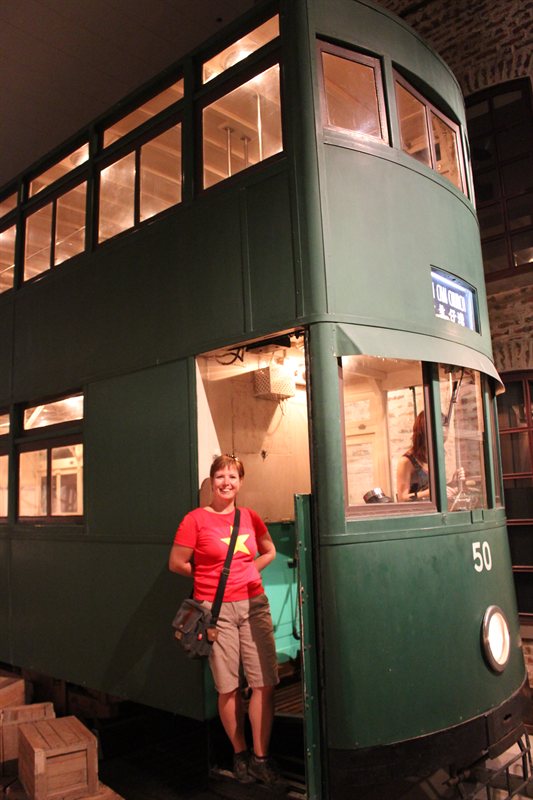 Claire on a Hong Kong tram at the History Museum