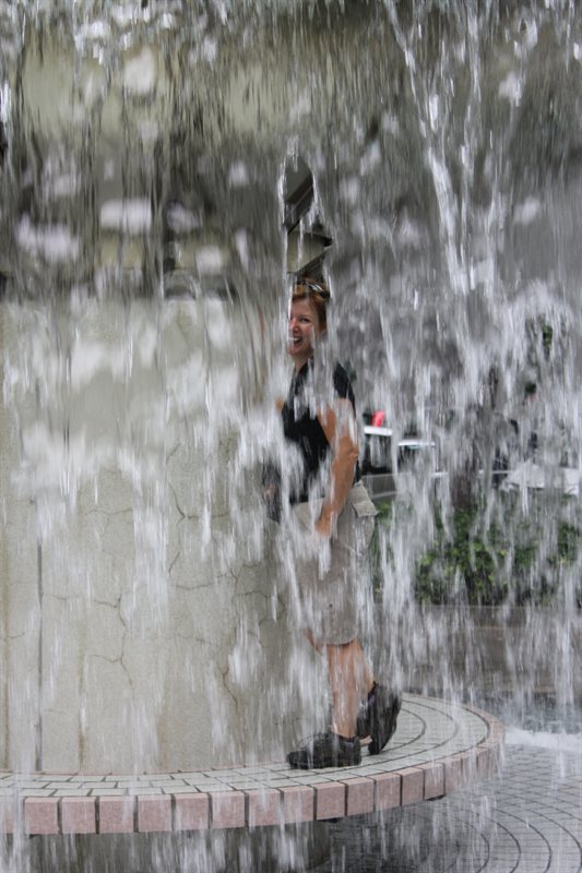 Claire in the fountain at Hong Kong Park