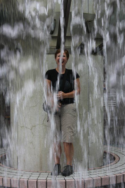 Claire in the fountain at Hong Kong Park