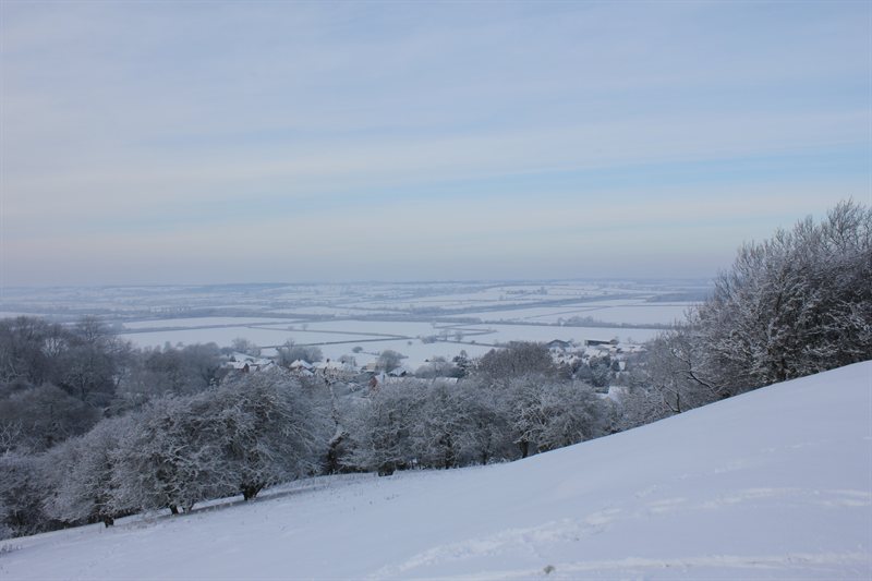Snow on Burton Dassett hills