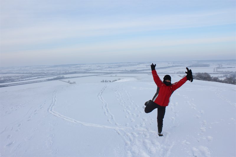Claire on Burton Dassett hills