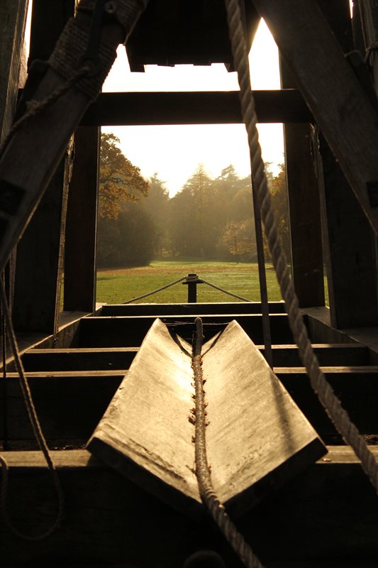 View through trebuchet at Warwick Castle