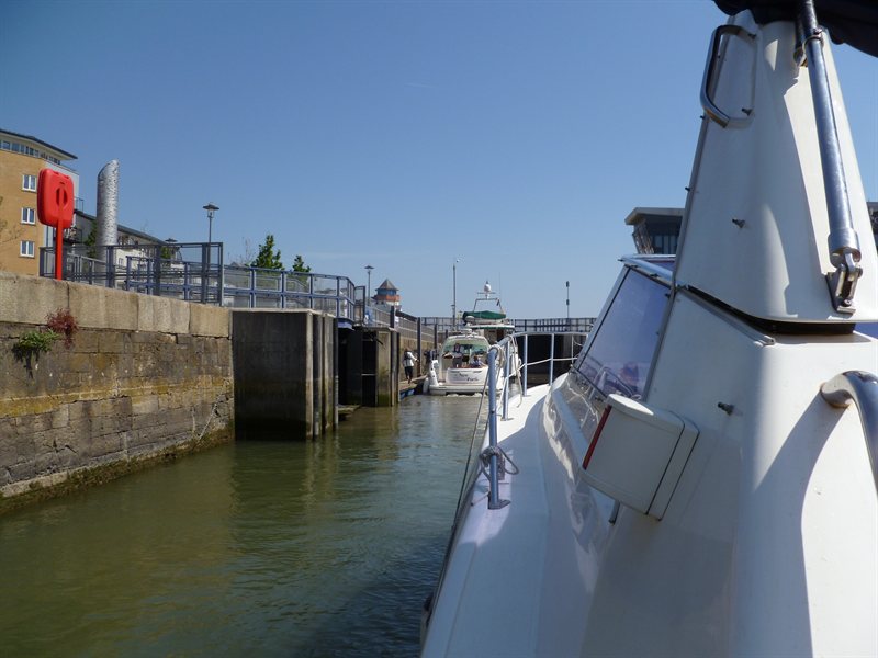 Passing through Portishead Quays Marina Lock