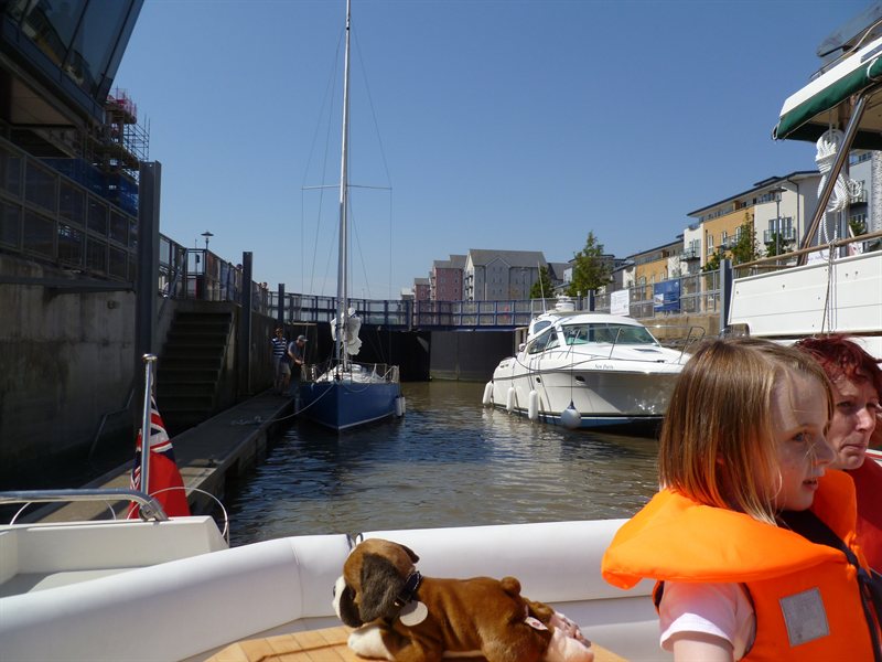 Passing through Portishead Quays Marina Lock